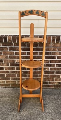 VINTAGE FOLK ART 3-TIER SOLID WOOD FOLDING SHELF RACK PLANT PIE CAKE STAND WOW