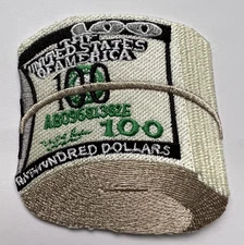 3x3in Embroidered $100 Bill Roll Iron-On Patch – Unique Money Stack Design