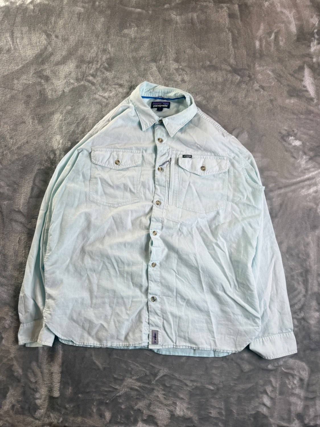 Patagonia Puckerware Men L Long Sleeve Button Down Fishing Shirt Blue