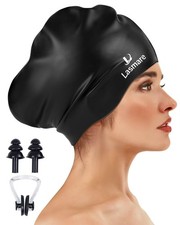 Large Long Hair Swim Cap with Extra Room for Women Men, Silicone Swimming Cap...