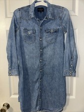 Lucky Brand Dress Shirt Womens XS Denim Dress Pearl Snap Western Cowboy