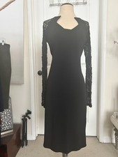 Eva Varro Black Lace-Trim Jersey Dress Size M Made in USA Women's