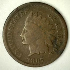 1867 Indian Head Bronze One Cent 1c US Penny Circulated GOOD Type Coin Condition