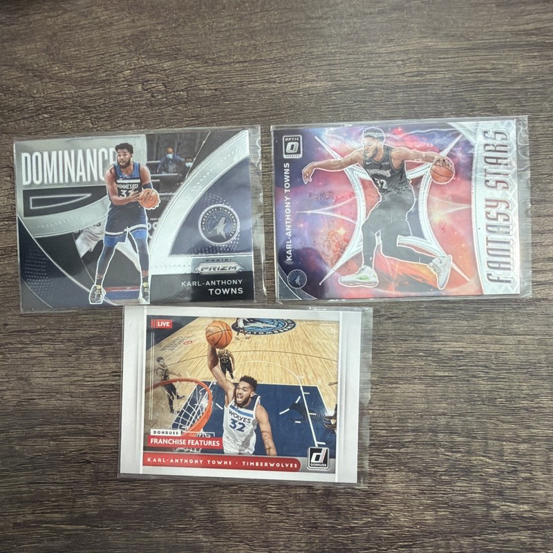 KARL ANTHONY-TOWNS 2021-2022 PRIZM DOMINANCE  Optic Fantasy Stars Donruss LOT 3