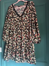 Shein Curve Plus Size 2xl fit 18 20 Black Multi Floral Print Lace Trim Dress