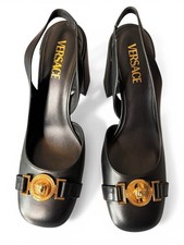 Versace slingback nere in pelle con Medusa dorata tacco largo taglia 40