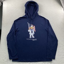 Polo Ralph Lauren Bear Hoodie Men Large Blue USA Flag Olympics 2020 Lightweight