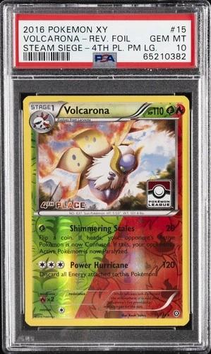 2016 POKEMON XY STEAM SIEGE #15 VOLCARONA-REVERSE FOIL PSA 10