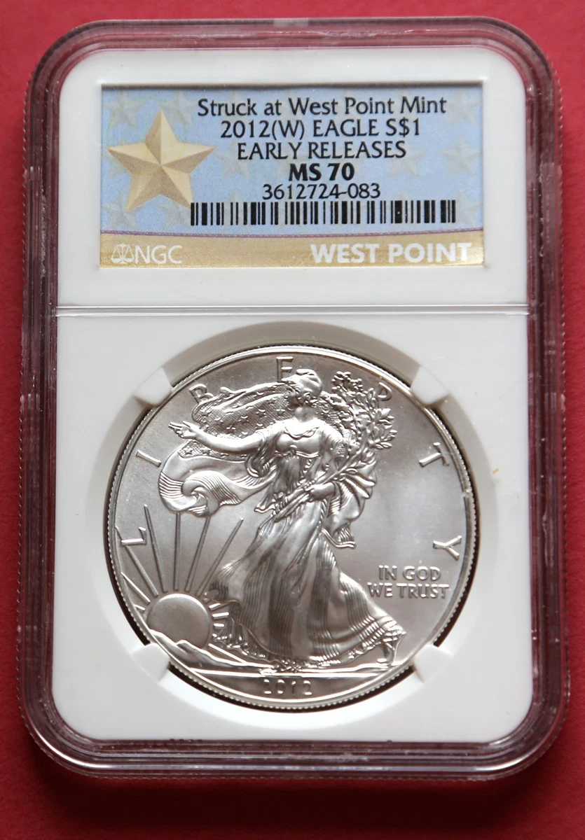 25+ American Eagle MS 70 Graded 2012 Silver Bullion Coins for sale