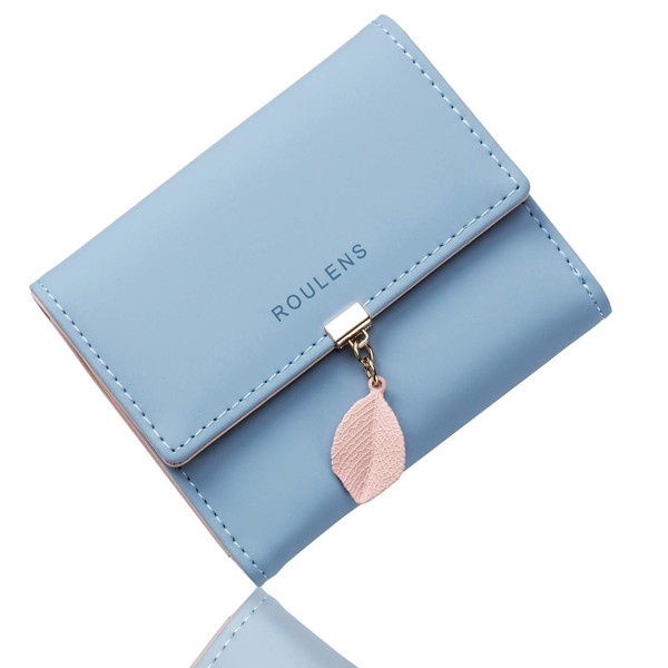 Geldbeutel Damen Portemonnaie Rfid Veganes Leder KartenfäCher Hellblau Klein-image