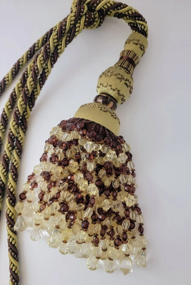 Borla Gota Arlequín 34" Cuentas Lazo Atrás Adornado Verde y Marrón Foto 3 de 4