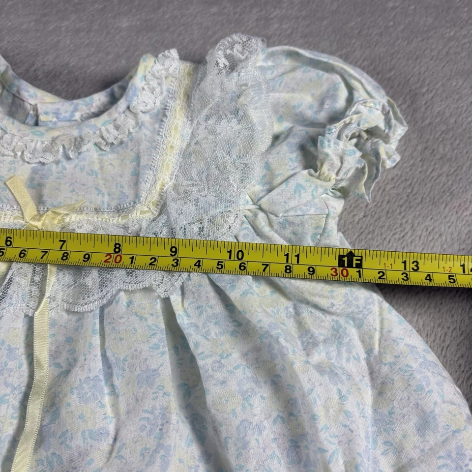 Vintage Caitlyn Scott Toddler Girls Dress 3/6M Floral White Blue Made USA 90s#2B - Image 4 of 4