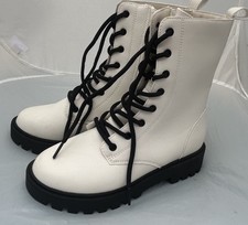 Size 3 Art Class Youth Girls White Black Lace Up Combat Ankle Boots Chunky Goth