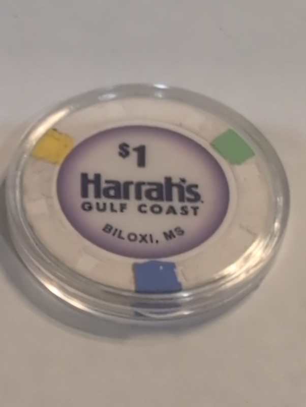 Harrah’s Gulf Coast Casino $1 Chip Biloxi Mississippi H&C 2014 with Plastic Case