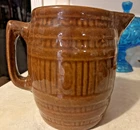 Antique, McCoy Stoneware, Brown Art Pottery, Cider Barrel pattern Pitcher