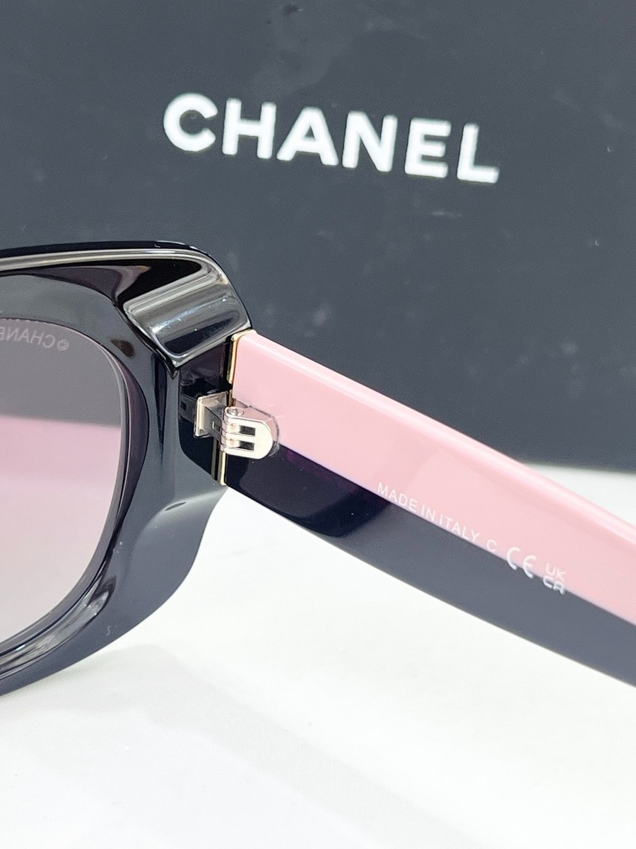 Chanel Sunglasses Pink Black Two Tone Oversized Square Crystal