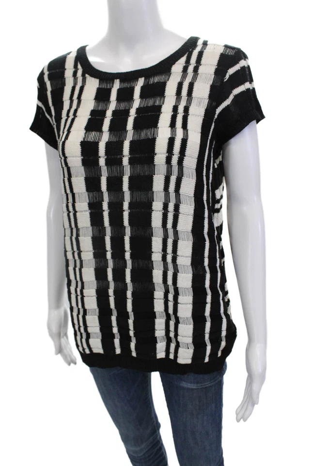 Top tejido a rayas Bailey 44 para mujer manga corta cuello redondo negro blanco talla mediana Foto 2 de 4