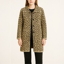 Chico  s Leopard Print Button Front Knit Cardigan Jacket Coat Tan Size 3 Coatigan