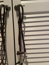 FIXED 1-EAR DARK OIL LEATHER BRIDLE W/CURB BIT & SPLIT REINS