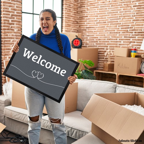 Fußmatte Welcome in dunkelgrau mit Herzen Willkommen Fußmatte Fussmatte - Bild 4 von 30