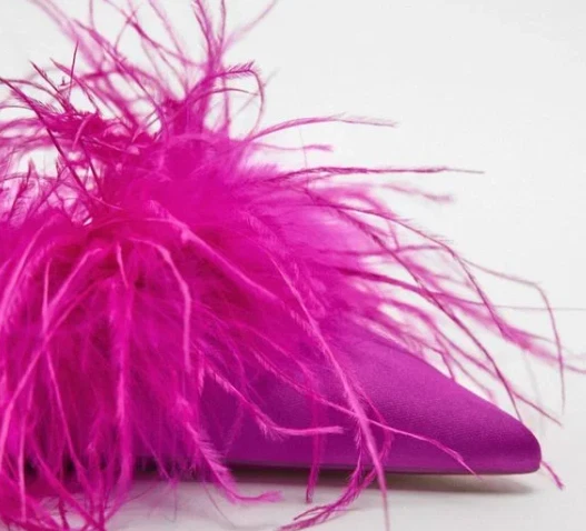 ZARA FEATHERED FABRIC HEELED SHOES Pink Fuchsia Slingback Heels Sz 39 NWT - Image 2 of 3