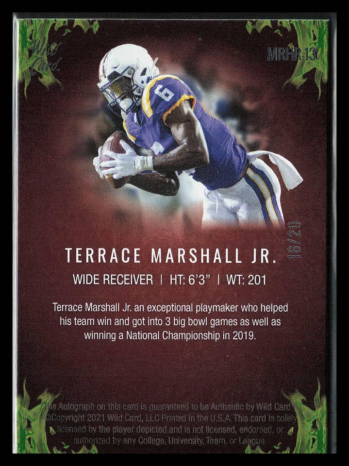 2021 Wild Card Matte #d/20 Terrace Marshall Jr Auto - Image 2 of 2