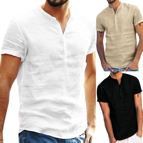 Man Casual Short Sleeve Linen Shirts 
