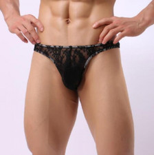 Sissy Pouch Panties Men Lace Bikini Briefs G-String Thongs Low Rise Underwear