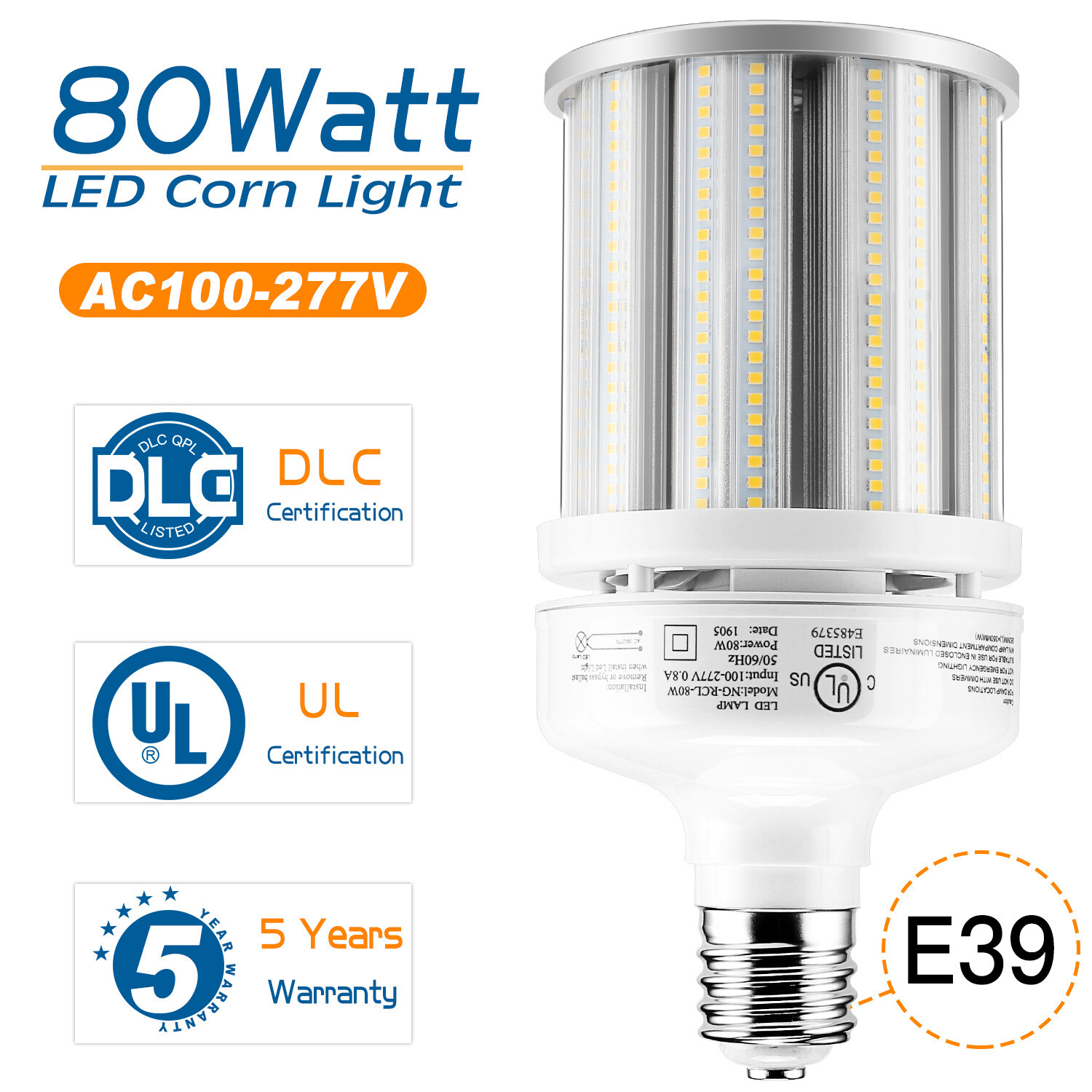 80W LED Corn Light Bulb Replace 320W MH/HPS Warehouse Workshop High Bay Lighting