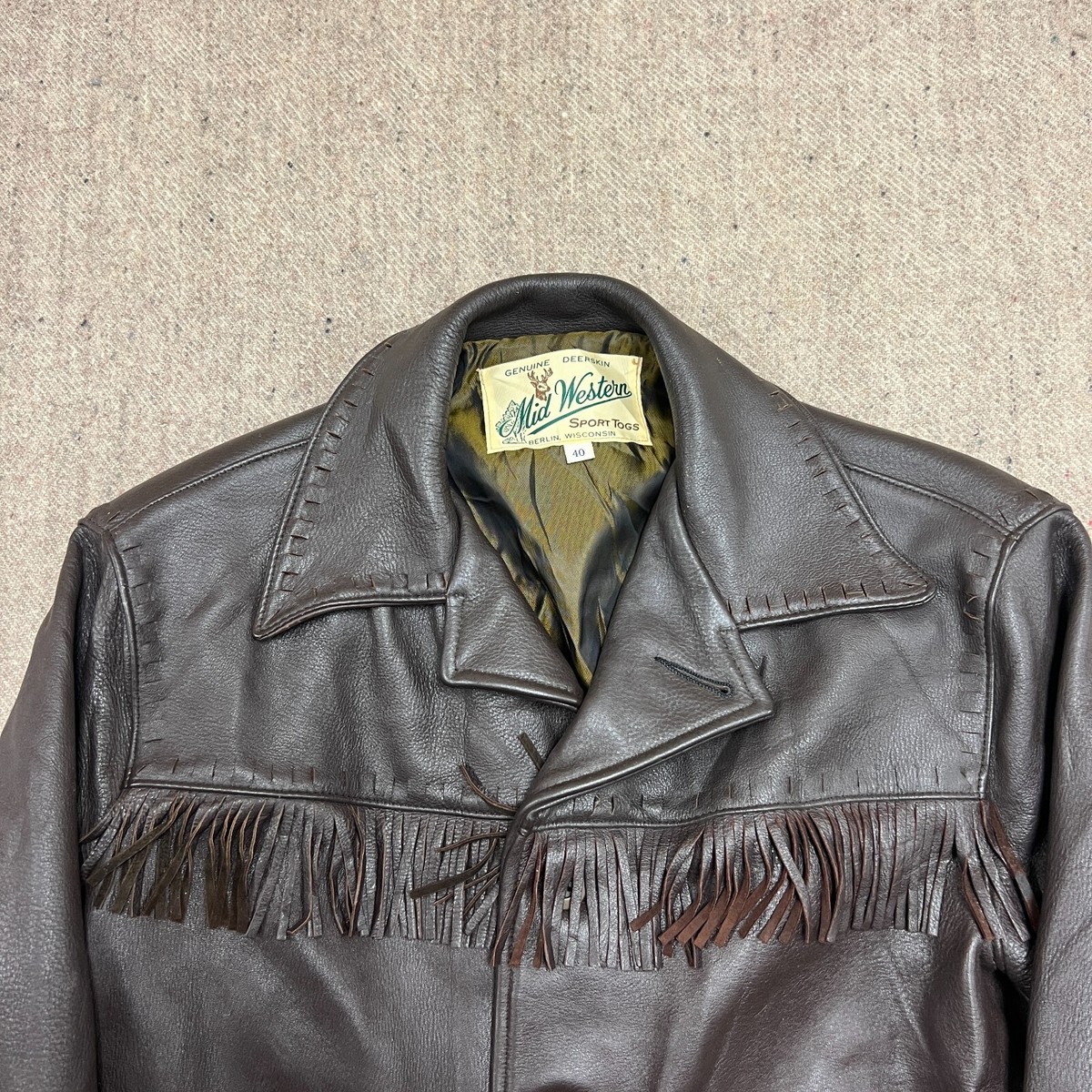 Vintage Midwestern Sport Togs Leather Jacket Mens 40 Brown