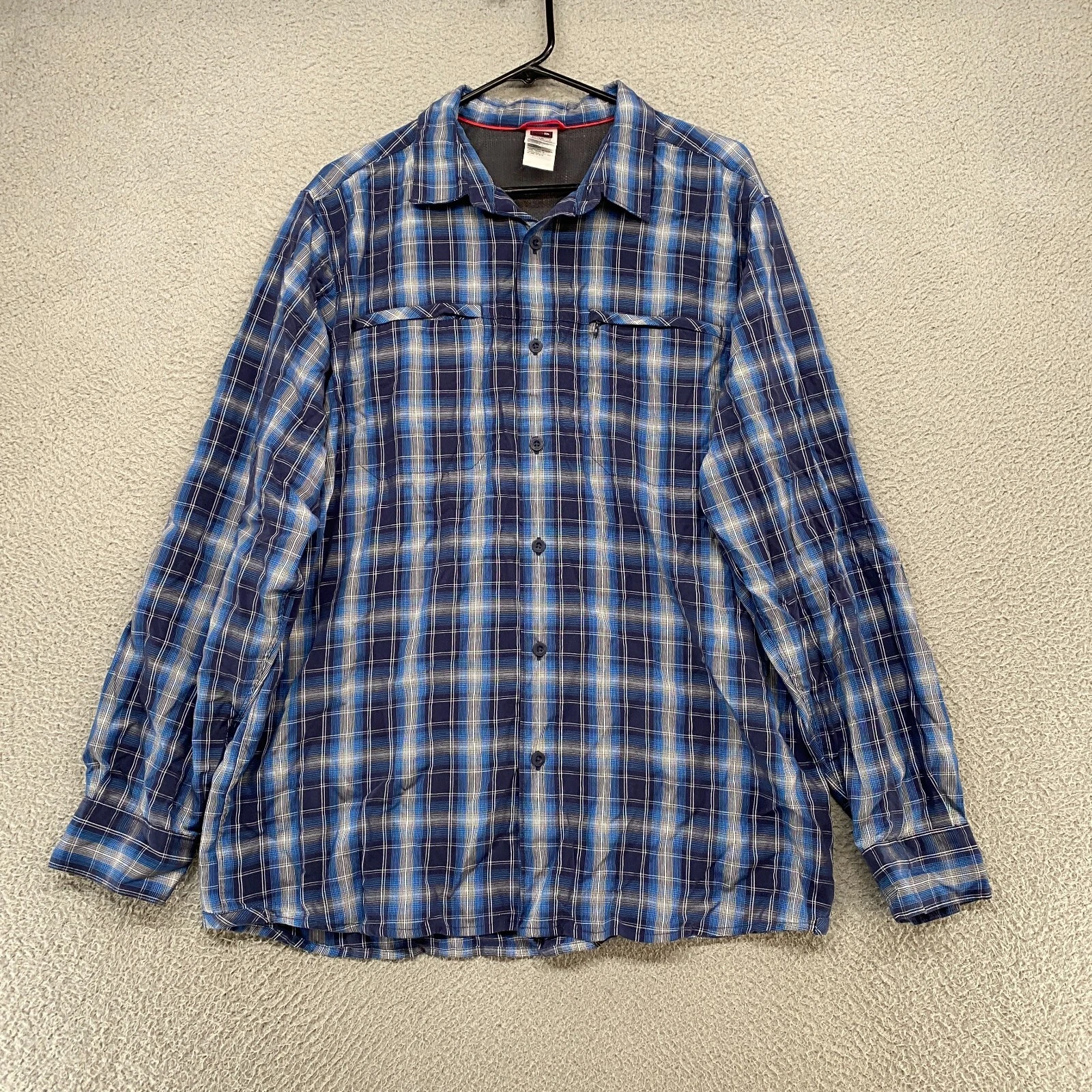 North Face Hiking Shirt Mens Large Lightweight Plaid Button Up Modal Outdoors