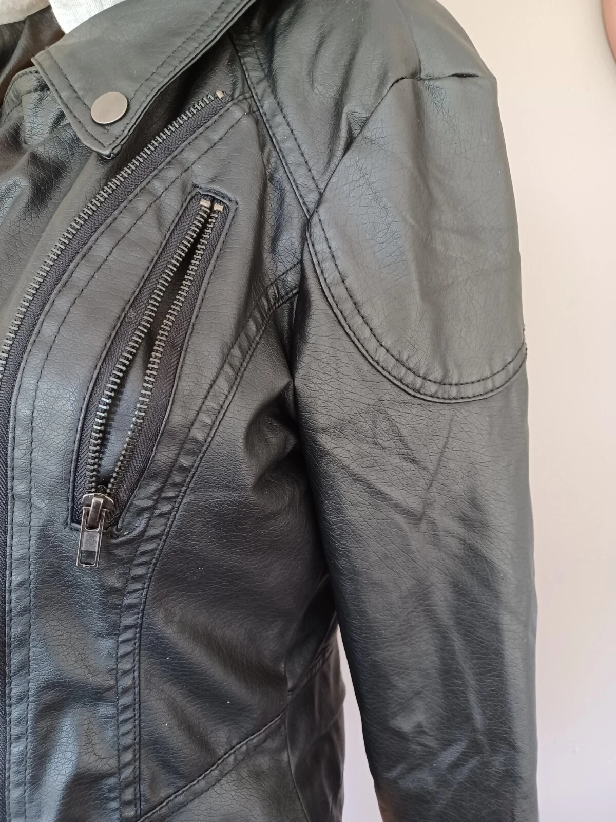 VETEMENTS Felpa nera con cappuccio Wet Seal ecopelle grigia cappuccio zip tasche foderata taglia M