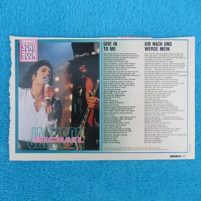 MICHAEL JACKSON Song Book ''Give in to me'' BRAVO Clipping Ausschnitt Sammler