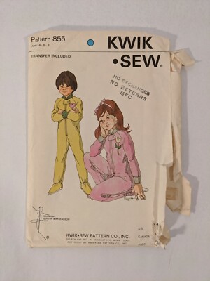 Kwik Sew Girl's Sleeper Pattern 855 Size 4-6-8 Transfer Included