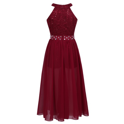 Flower Girl Long Dress One-shoulder Princess Maxi Wedding Bridesmaid Formal Gown - Picture 49 of 59