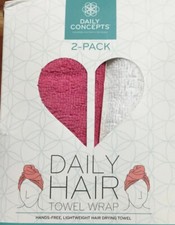 Daily Concepts Daily Hair Towel Wrap Set Of 2 White Pink New Free Ship