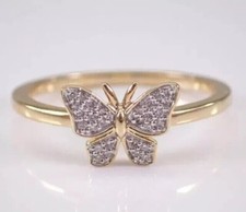 Butterfly Shape Ring 2Ct Round Cut Simulated Diamond In 14k Yellow Gold Plated