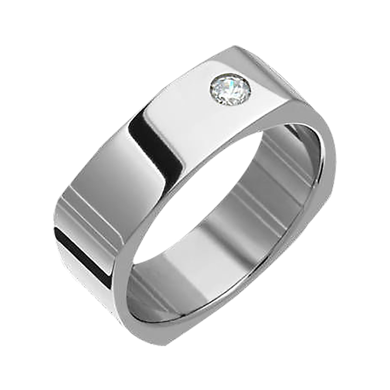 Mens Titanium Diamond Ring 7mm Square Style Comfort Fit Polished Wedding  Band
