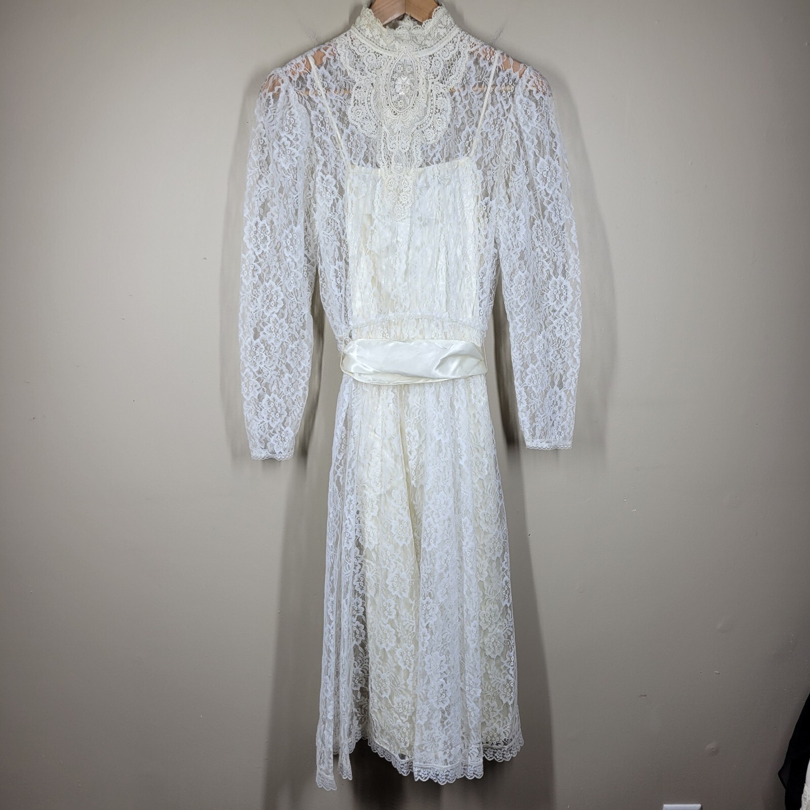Vintage Gunne Sax Lace Victorian Prairie Midi Dress Juniors 80s