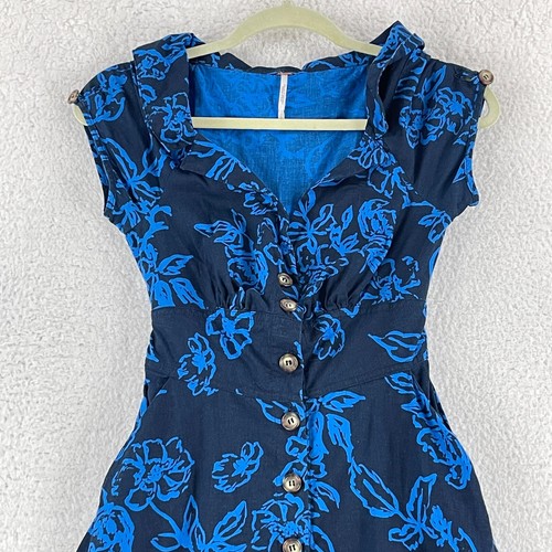 Free People Blue Floral A Thing Called Love Mini Dress Womens V-Neck Size 2 - Picture 2 of 11
