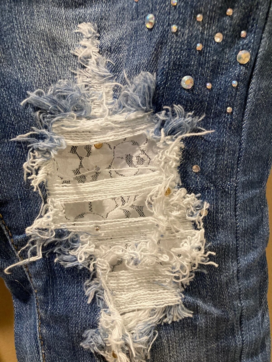 Ripped jeans best sale with rhinestones