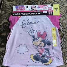 Disney Junior Minnie Mouse Believe Girls kids 3 Piece Pajama Set Pink Size 5