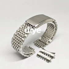 Vintage 18mm 20mm 22mm Wristband Rice Bead Bracelet Stainless Steel Watch Band