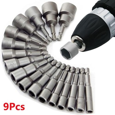 9PCS Hex Socket Nut Driver Set 5-13mm Sleeve Nozzle Screwdriver Bits Tool