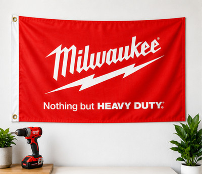 Milwaukee Power Tools Red Flag 3x5 FT Car Banner for Garage Man Cave Wall