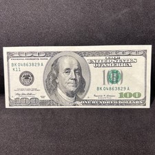 Series 1999 US One Hundred Dollar Bill Note $100 Dallas BK 04863829 A error cut
