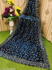 Teal Embroidery Velvet Dupatta For Bride And Women Velvet Shawl Odhani Veil