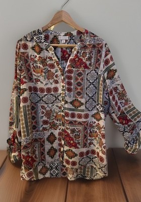 CB Established 1962 XL Boho Semi-Sheer Floral/Paisley Style Button Down Blouse