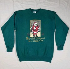 Vintage Santa Christmas Lee Crewneck Sweatshirt 3D Graphic Green Adult Size M