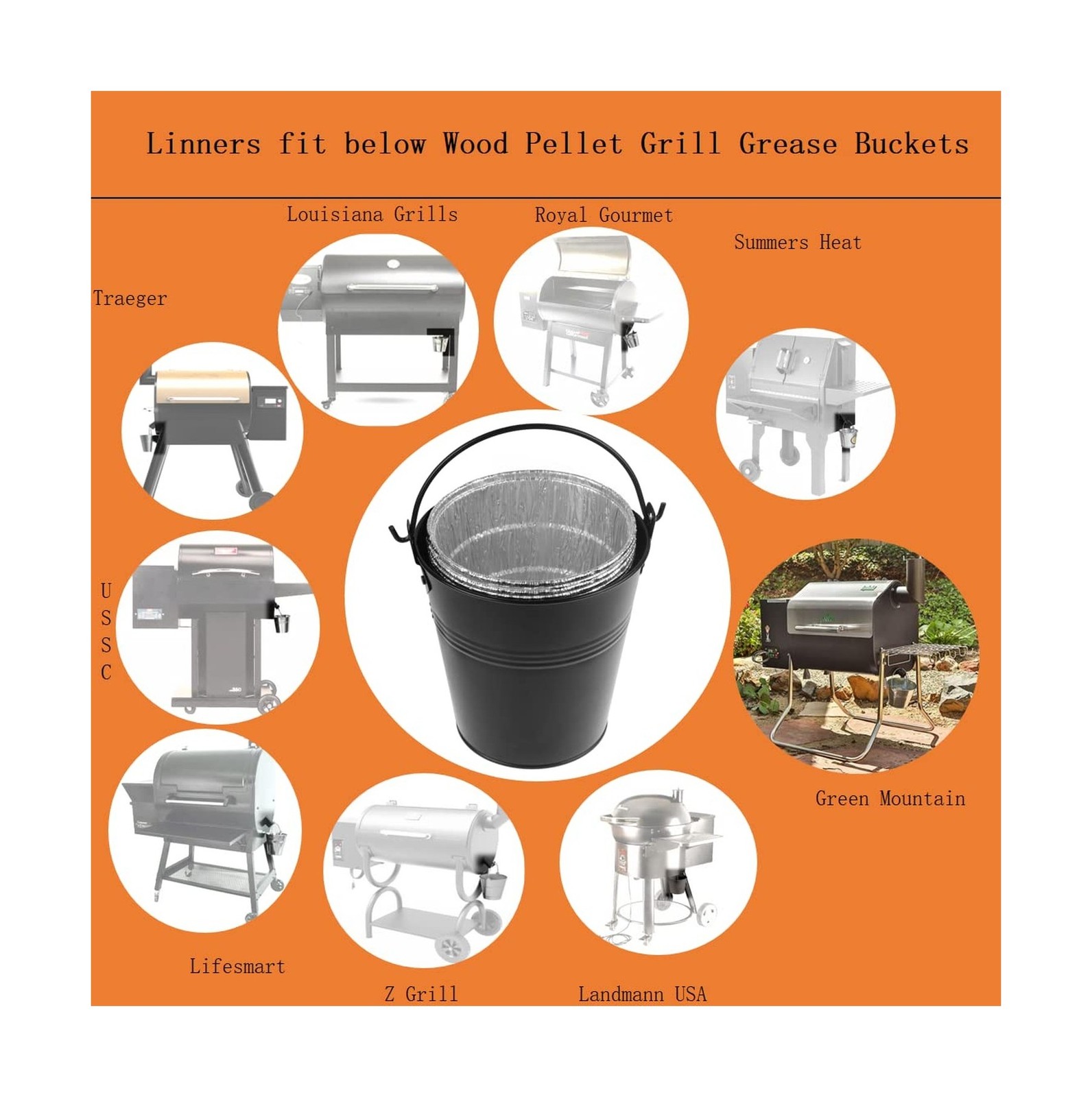 Firsgrill Grease Bucket Liners Replacment Traeger, Z Grill, Green Mountain Pe...